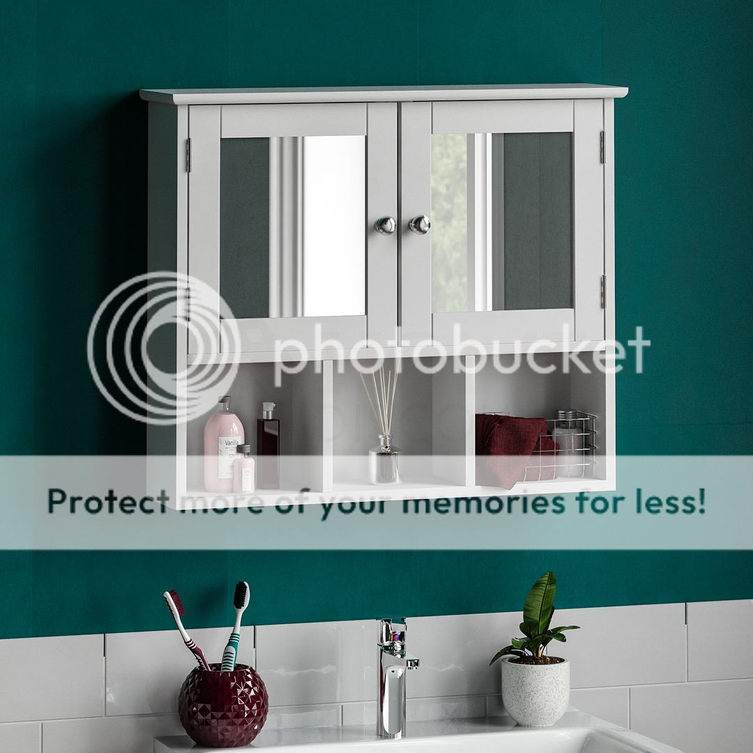 Milano Bathroom Mirror Double Door Shelves Wall Mounted